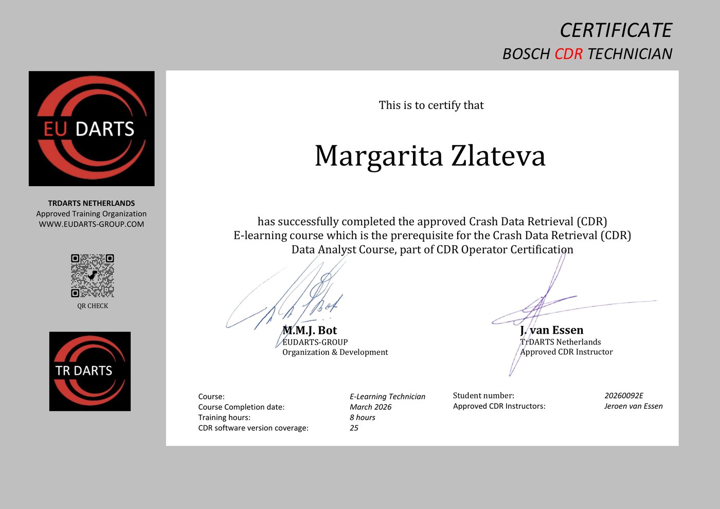 Сертификат Bosch CDR Technician