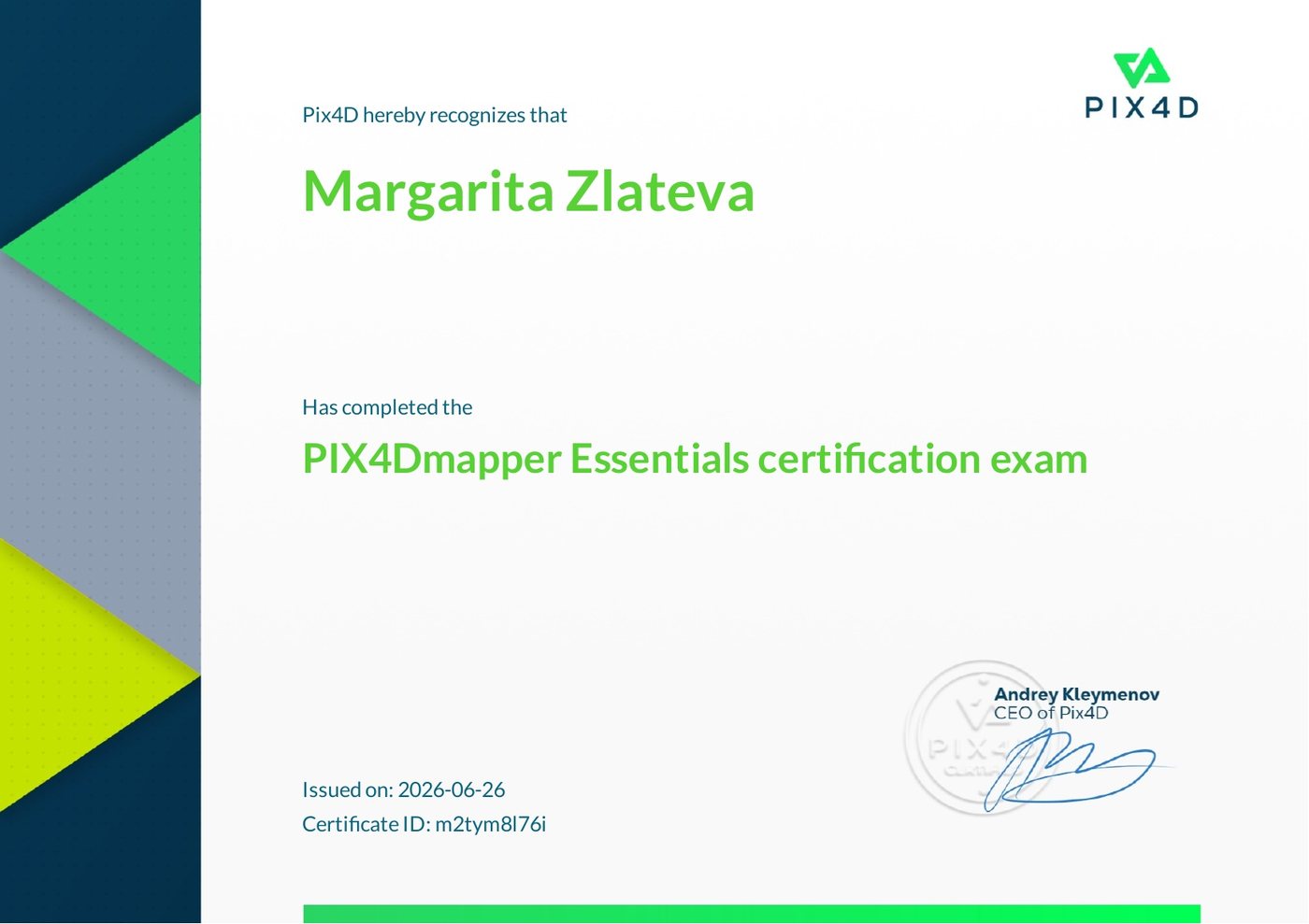 Сертификат PIX4Dmapper Essentials
