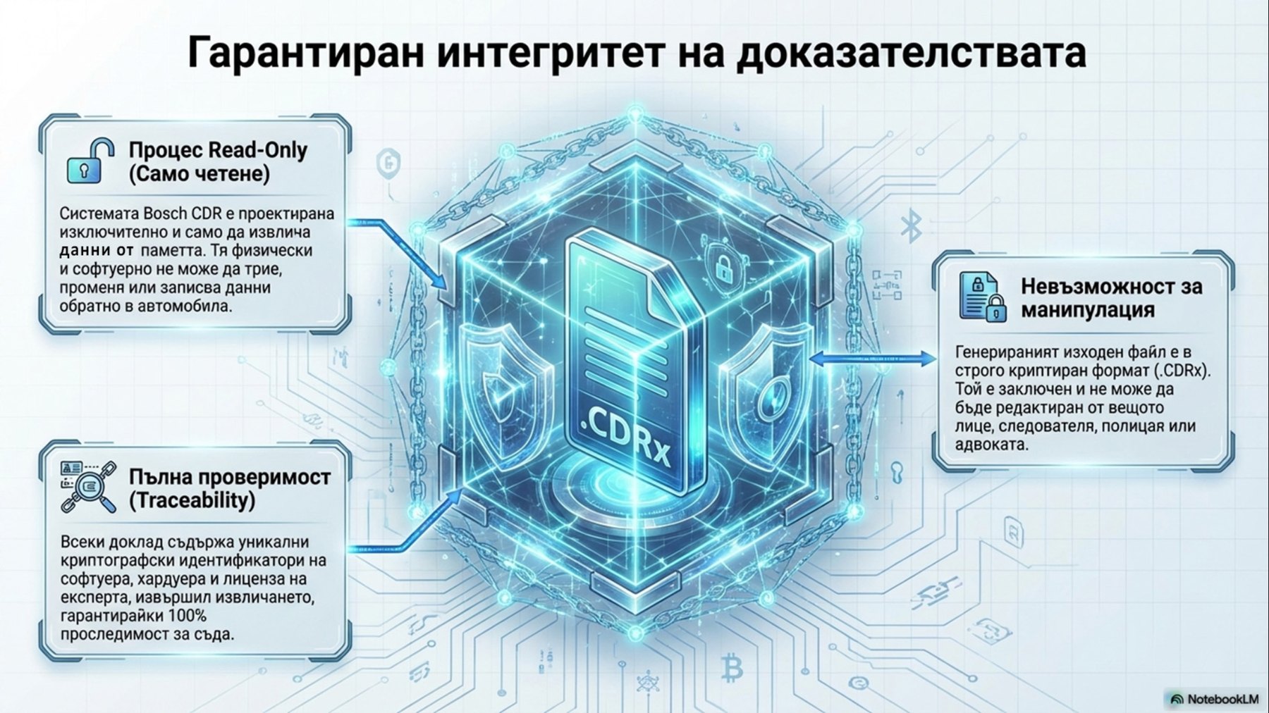 Процес само за четене, заключен файл .CDRx и пълна проследимост на извличането